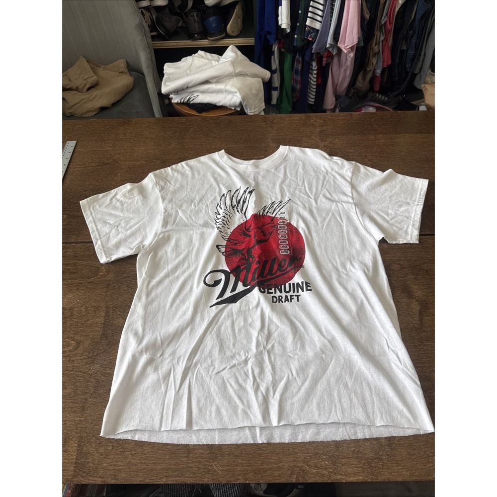 NWT Miller Genuine Draft Logo beige T-Shirt Size Large